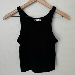 Zara Basics Women's Black Racerback Tank Top Cotton Blend Cropped Size Medium
